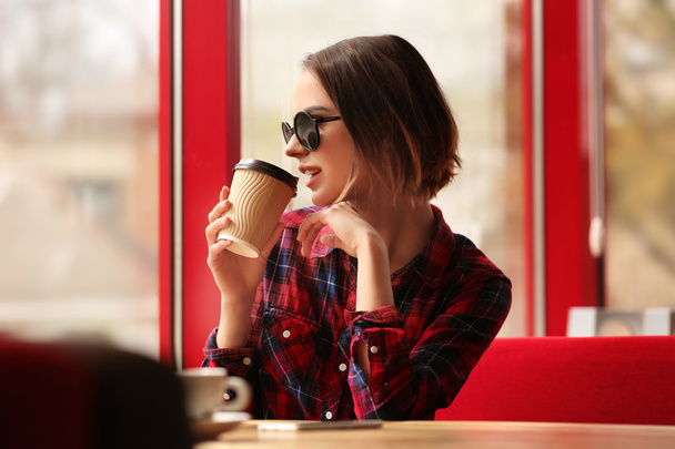 woman sitting in cafe - Photo, Image