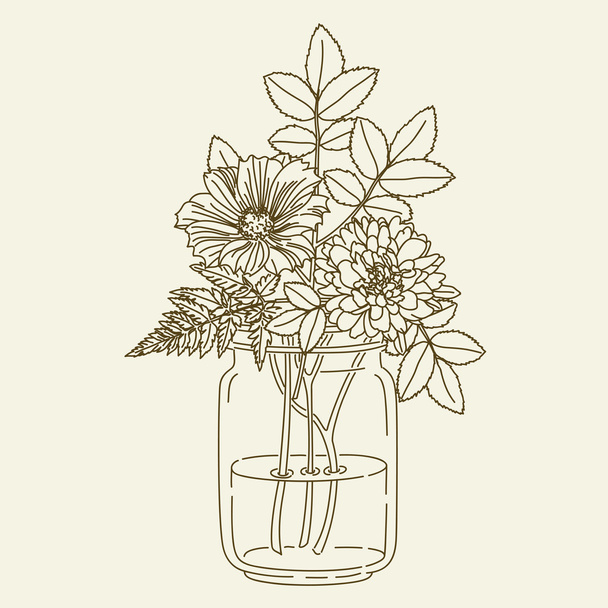 Flowers in mason jar - Vector, imagen