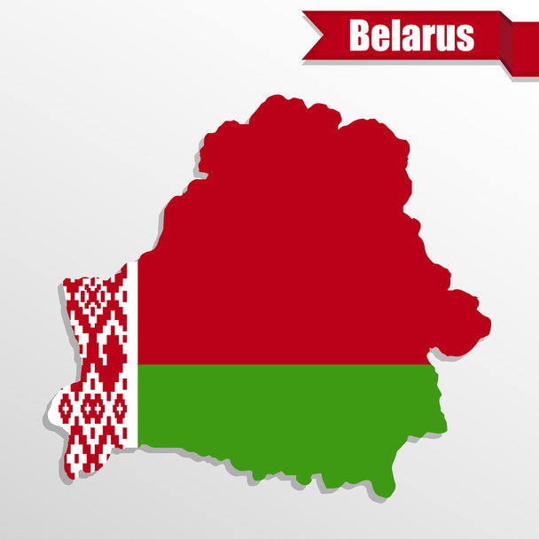 Λευκορωσία χάρτη με σημαία μέσα και κορδέλα - Διάνυσμα, εικόνα