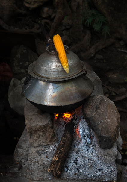 a forró tűzhely, grillezett kukorica - Fotó, kép