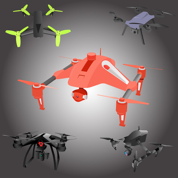Set of cartoon drones. Isometric. Vector illustration. - Vector, Image