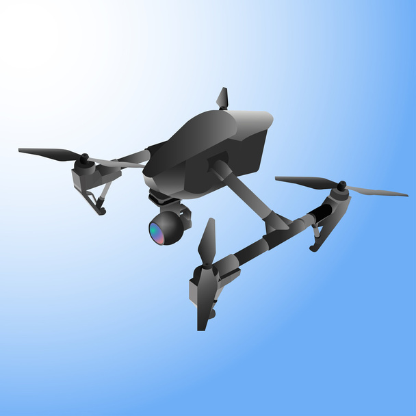 Realistic remote air drone quad-copter with camera. Vector illustration. - Vecteur, image