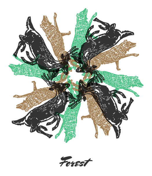 Vector Forest mood Engraved fractal outlet composition. - Vector, Image