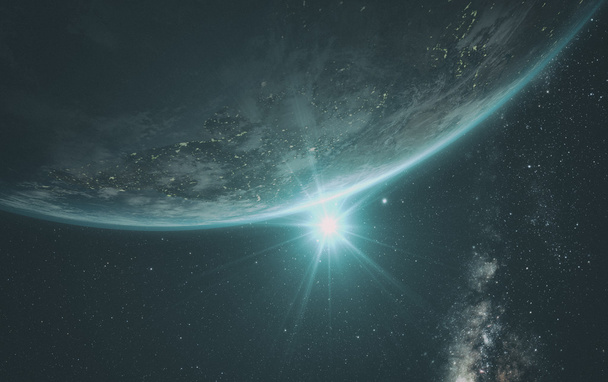 Maa auringonnousu avaruudesta
 - Valokuva, kuva