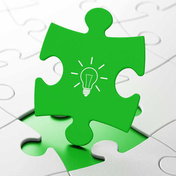 Finance concept: Light Bulb on puzzle background - Zdjęcie, obraz