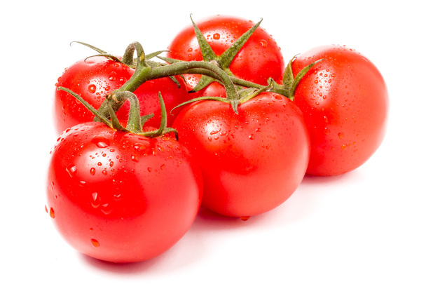 Pomidor oddział z kropelek wody na białym tle - Zdjęcie, obraz