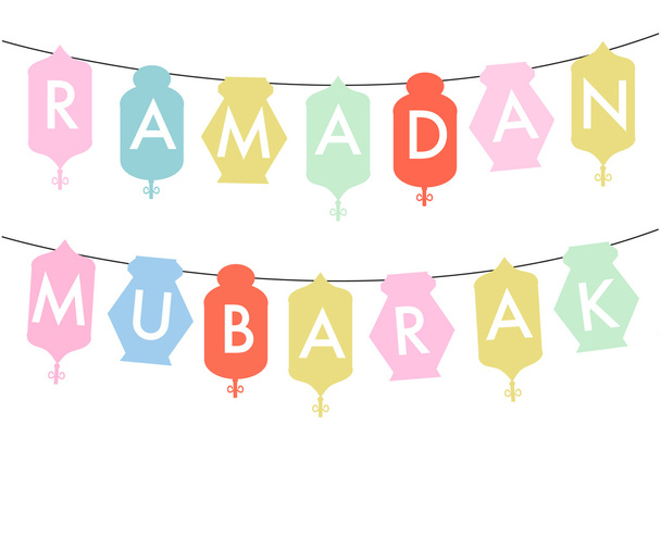 Ramadan Mubarak achtergrond. Eid Mubarak traditionele islamitische groet. Feestelijke opknoping Arabische lampen. Groeten van kaart of uitnodiging voor moslimgemeenschap vector gebeurtenissen. - Vector, afbeelding