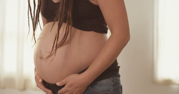 pregnant woman caressing her belly - Video