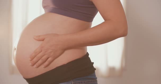 pregnant woman caressing her belly - Záběry, video