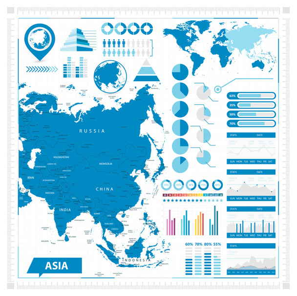 Aasian kartta ja infografiset elementit
 - Vektori, kuva