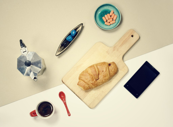 flat lay - breakfast stuff - Foto, immagini
