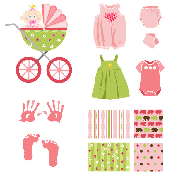 Baby girl elements - Vector, Image