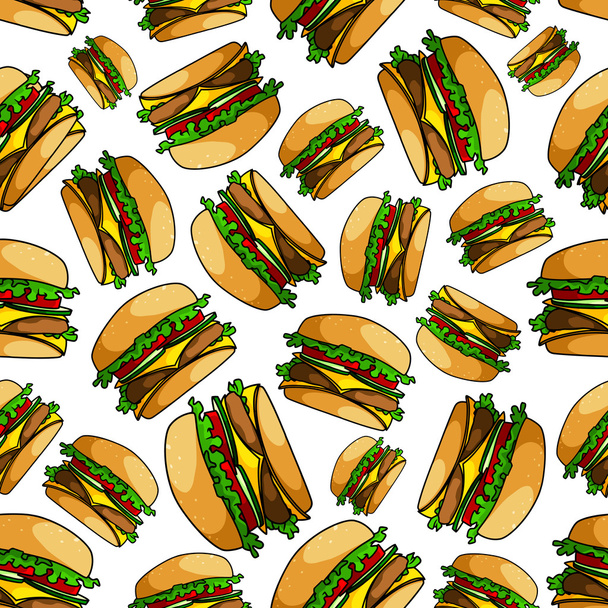 Seamless fast food double cheeseburgers pattern - Vector, Image