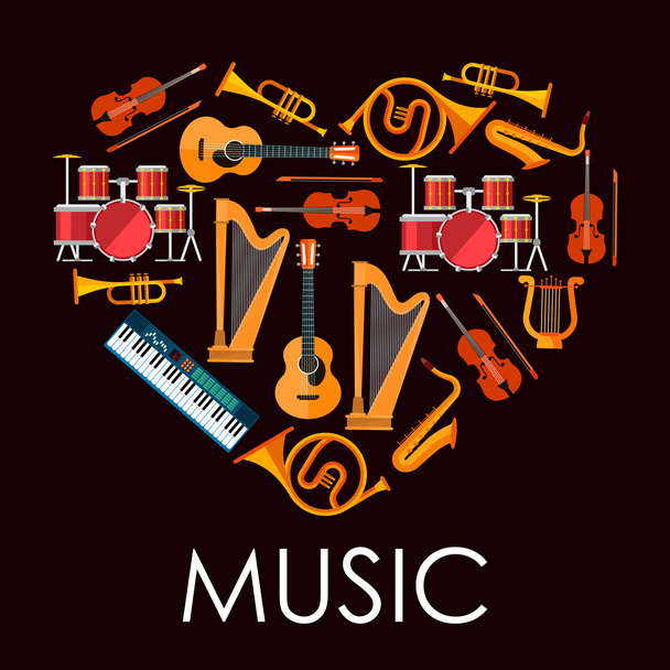 Müzik aletlerinden oluşan aşk müziği kalbi - Vektör, Görsel
