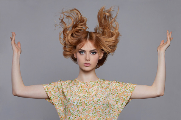 flying hair girl in summer dress - Foto, Imagem