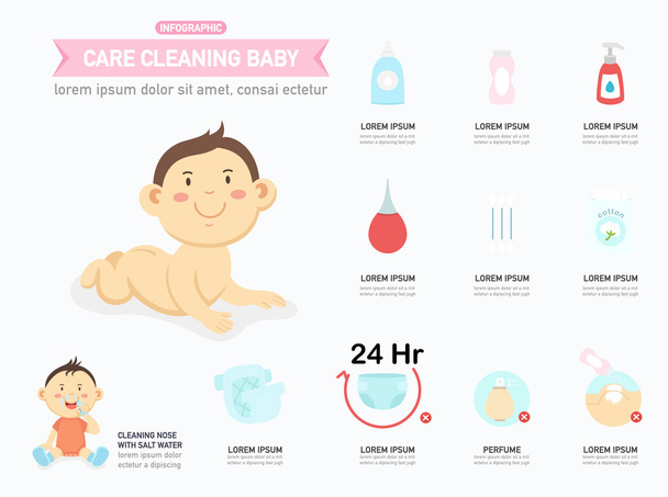 Hoito puhdistus vauva infographic, kuva
. - Vektori, kuva
