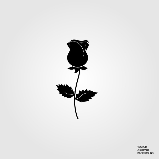 Flower rose. Rose silhouette. Rose on the stalk. Rose bud on a stem with leaves. - Vector, Image