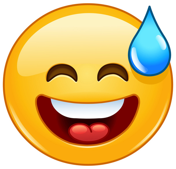 Emoticon sorridente com boca aberta e suor frio
 - Vetor, Imagem