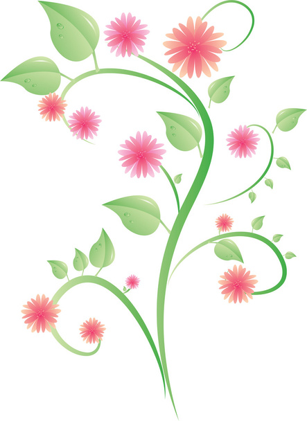 Bush with leaves and pink flowers - Vector, Image