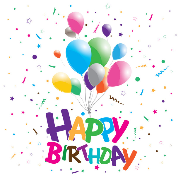 Happy birthday on a party background. Happy birthday with multicolored balloons. - Vector, Image