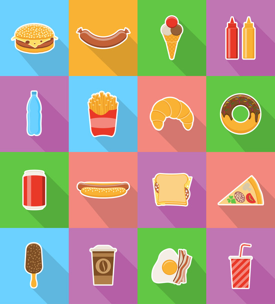 fast food flat icons with the shadow vector illustration - Vector, Image