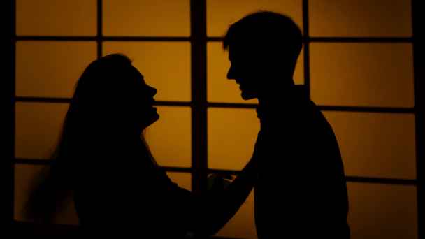 Couple arguing at home. Silhouette. Close up - Footage, Video