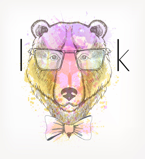 Hipster French bear face - Vektor, kép