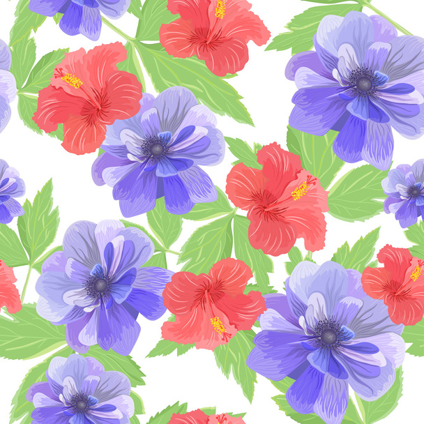  seamless pattern with hibiscus - Vector, Image