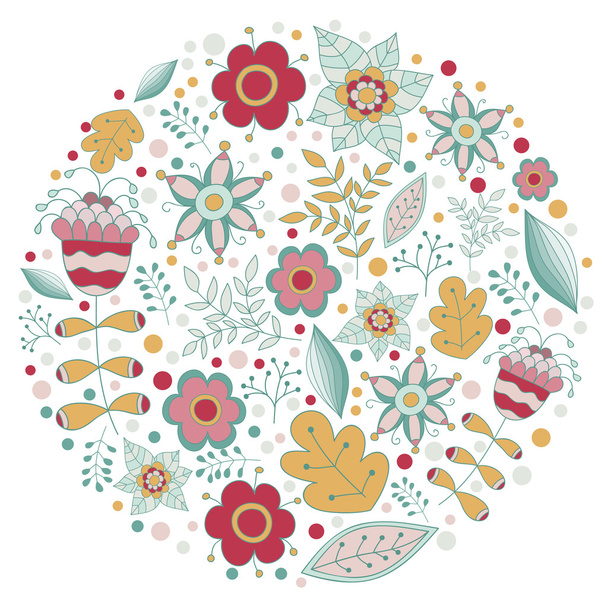 circle with bright beautiful flowers - Vector, Imagen