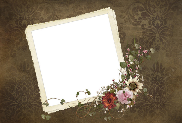 Vintage snapshot frame with bouquet - Фото, изображение