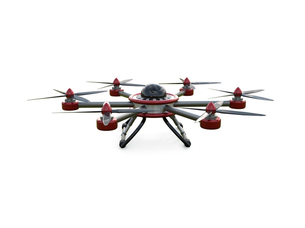 Κόκκινο και γκρι hexacopter απομονωθεί σε λευκό φόντο. 3D απεικόνιση. - Φωτογραφία, εικόνα