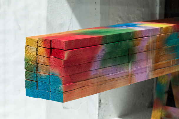 painted wood panels with colorful paint - Φωτογραφία, εικόνα
