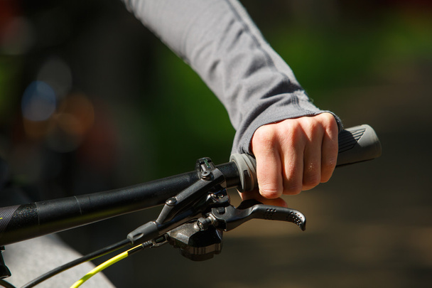 Woman hands on modern sport bike - Fotoğraf, Görsel