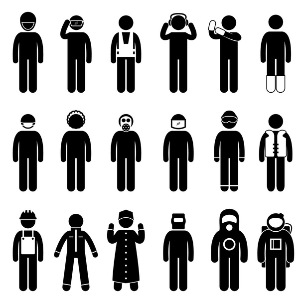 Costruzione dei lavoratori Corretta Sicurezza Abbigliamento Uniforme Indossare Panno Icona Simbolo segno Pittogramma - Vettoriali, immagini