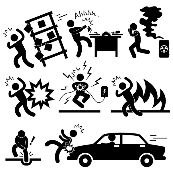 Car Accident Explosion Electrocuted Fire Danger Icon Symbol Sign Pictogram - Vector, Image