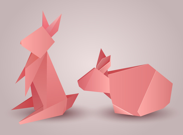 Set of origami paper rabbits - Vector, Image