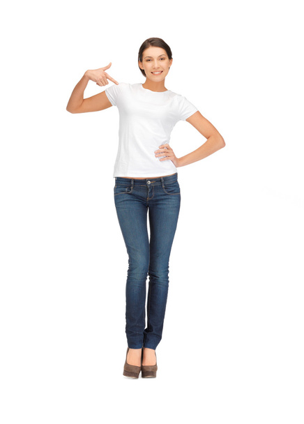 Smiling teenage girl in blank white t-shirt - Photo, image