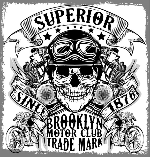 Motorcycle label t-shirt design with illustration of custom chop - Vector, Image