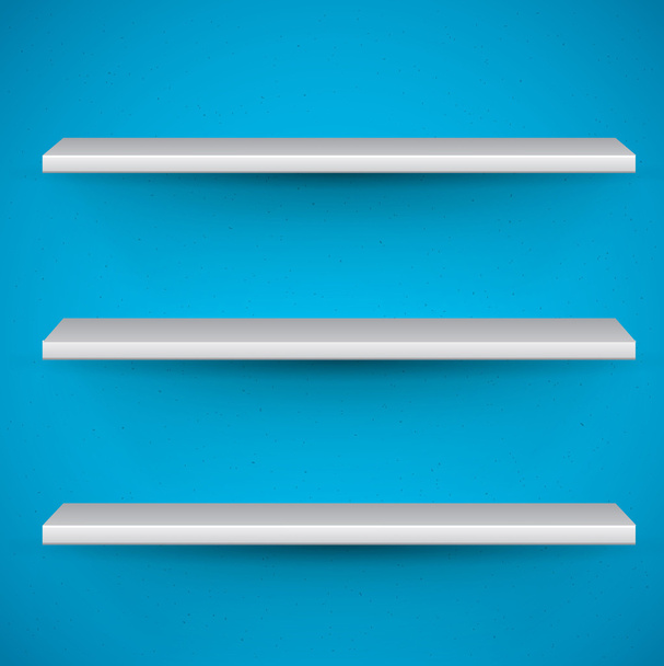 lege boekenplanken op blauwe achtergrond - Vector, afbeelding