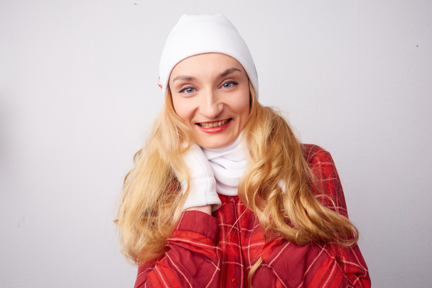Beautiful girl in white hat and scarf - Foto, immagini