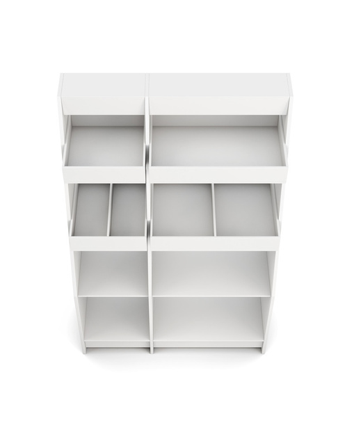Display rack with shelves isolated on white background. Top view - Photo, Image