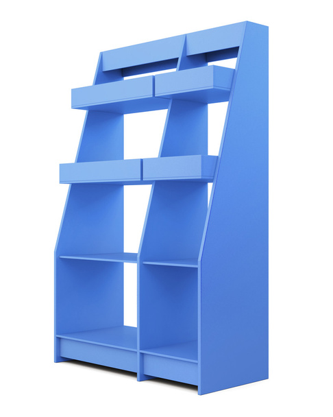 Blue rack isolated on white background. With shelves. 3d renderi - Photo, Image