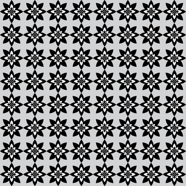 Kwiatowy wzór z czarno-białe kwiaty na szarym tle - Wektor, obraz