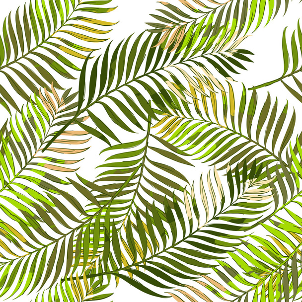 Vector summer seamless pattern with palm leaves. Hand drawn tropical palm leaves background. - ベクター画像