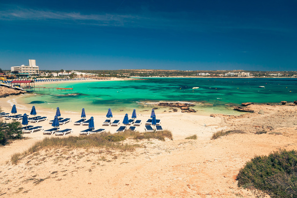 Bellissimo paesaggio vicino alla spiaggia di Nissi e Cavo Greco ad Ayia Napa, isola di Cipro, Mar Mediterraneo. Incredibile blu mare verde e giornata di sole
. - Foto, immagini