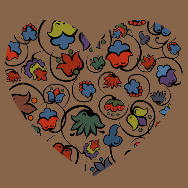 Floral background in heart form - Vector, afbeelding