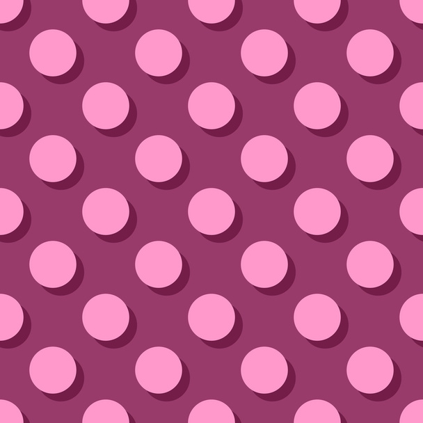 Tile vector pattern big pink polka dots with shadow on pastel background - Vector, Image