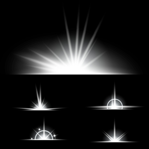 Kreatives Konzept Vektor-Set von Glühlicht-Effekt-Sternen platzt mit Funkeln isoliert auf schwarzem Hintergrund. Zur Illustration Vorlage Art Design, Banner für Weihnachten feiern, Magie Blitz Energie Strahl. - Vektor, Bild