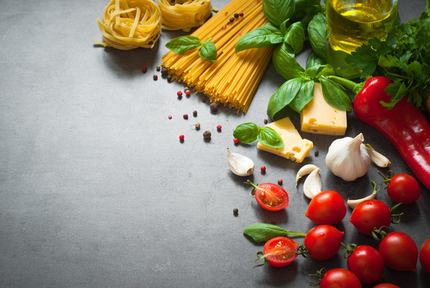 Ingredients for cooking Italian pasta - Fotoğraf, Görsel