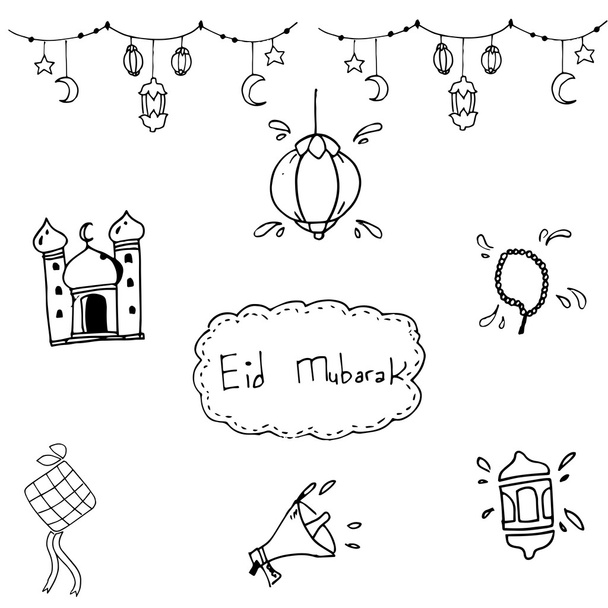 Eid Mubarak doodle hand draw - Vektor, obrázek